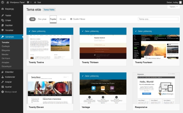 wordpress-populer-temalari wordpress themes wordpress theme installation wordpress admin panel 