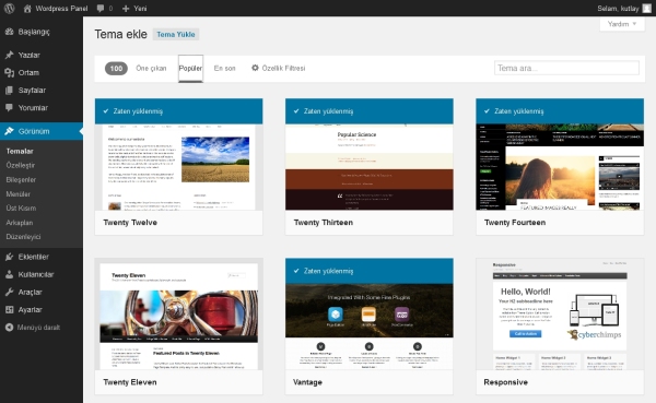 wordpress-populer-temalari Wordpress Temaları Wordpress tema yükleme Wordpress tema kurulumu Wordpress Tema Wordpress admin paneli 